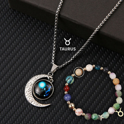 Natural Stone Zodiac Necklace Set | 12-Star Sign Jewelry Collection