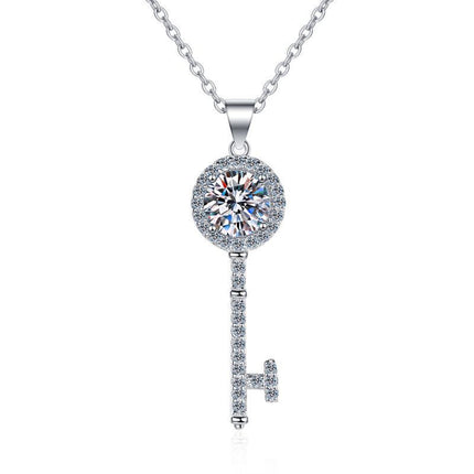 Platinum Mosang Stone Love Key Necklace | Elegant Pendant for Women