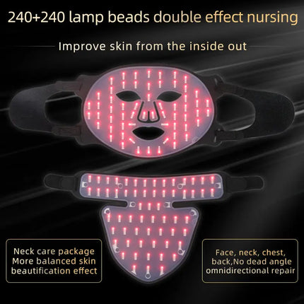 LED Mask Facial Neck Red Blue Light Household Skin Rejuvenation Mask Dermisyou