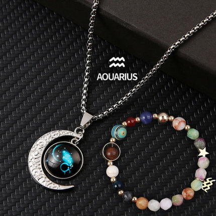 Natural Stone Zodiac Necklace Set | 12-Star Sign Jewelry Collection