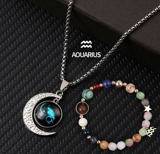 Natural Stone Zodiac Necklace Set | 12-Star Sign Jewelry Collection