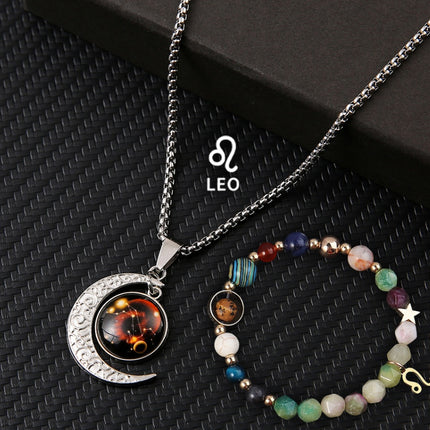 Natural Stone Zodiac Necklace Set | 12-Star Sign Jewelry Collection