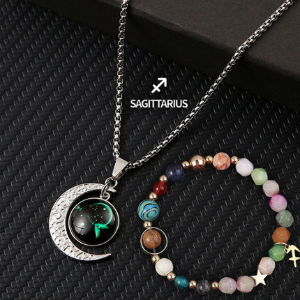 Natural Stone Zodiac Necklace Set | 12-Star Sign Jewelry Collection