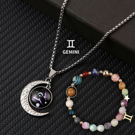 Natural Stone Zodiac Necklace Set | 12-Star Sign Jewelry Collection