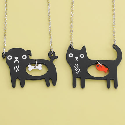 Cute Dog & Cat Cartoon Necklace | Fun Collarbone Chain for Pet Lovers