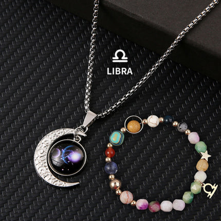 Natural Stone Zodiac Necklace Set | 12-Star Sign Jewelry Collection