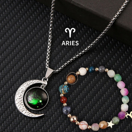 Natural Stone Zodiac Necklace Set | 12-Star Sign Jewelry Collection