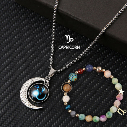 Natural Stone Zodiac Necklace Set | 12-Star Sign Jewelry Collection