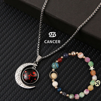 Natural Stone Zodiac Necklace Set | 12-Star Sign Jewelry Collection