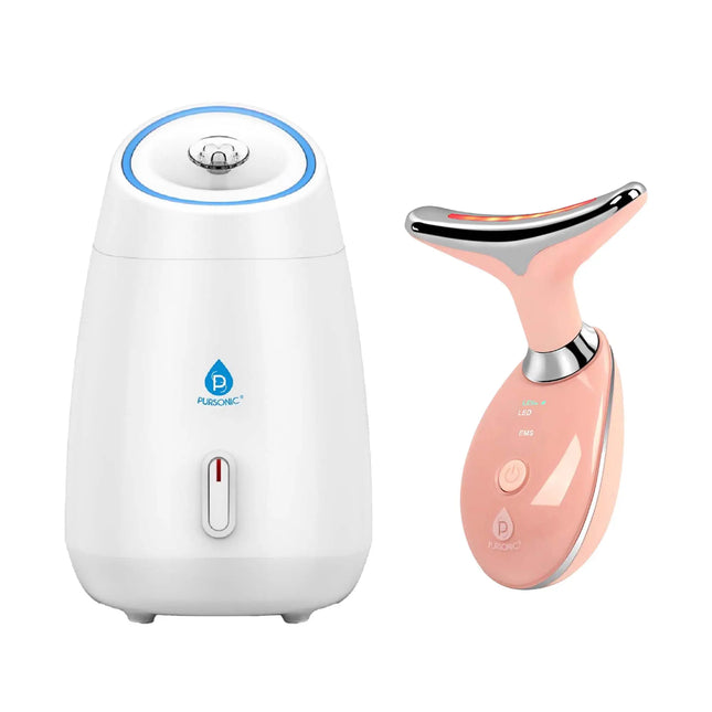 Pursonic Ultimate Spa & Beauty Bundle – Facial Steamer and 7-in-1 LED Light Therapy Device Pursonic