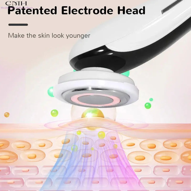 LED EMS Facial Massager 7 Color Light Therapy with Vibration & Heat Compress - Reduce Acne, Pores & Wrinkles, Improve Skin Texture Nex Beauty