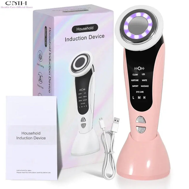 LED EMS Facial Massager 7 Color Light Therapy with Vibration & Heat Compress - Reduce Acne, Pores & Wrinkles, Improve Skin Texture Nex Beauty