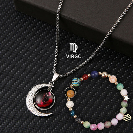 Natural Stone Zodiac Necklace Set | 12-Star Sign Jewelry Collection
