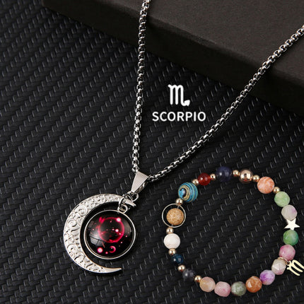 Natural Stone Zodiac Necklace Set | 12-Star Sign Jewelry Collection