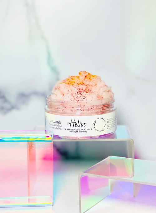 Helios Whipped Sugar Body Scrub – Exfoliating, Hydrating & Refreshing with Redwood, Coconut, Jasmine & Saffron