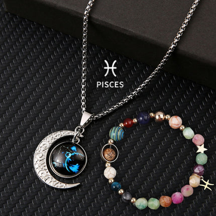 Natural Stone Zodiac Necklace Set | 12-Star Sign Jewelry Collection